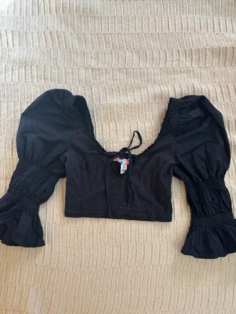 Urban Outfitters Black Puff Sleeve Crop Top